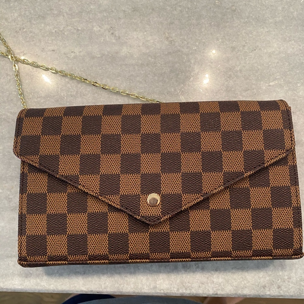 Brown Checkered Crossbody